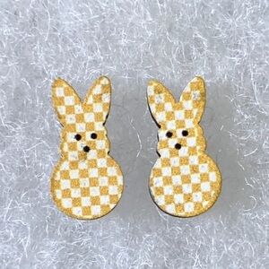 Yellow & White Checkered Peep Easter Bunny Bunnies Wooden Stud Earrings